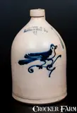 J. NORTON & CO / BENNINGTON VT Stoneware Jug with Cobalt Bird Decoration by J. Norton & Co., circa 1860, Stoneware, sold Oct 2015