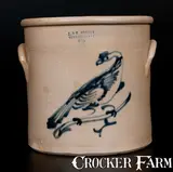 J & E NORTON / BENNINGTON VT Stoneware Crock w/ Pheasant Decoration by J. & E. Norton, circa 1855, Stoneware, sold Oct 2015