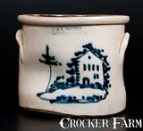 Rare J. & E. NORTON / BENNINGTON, VT Stoneware Crock w/ Cobalt House Decoration by J. & E. Norton, circa 1855, Stoneware, sold Oct 2015