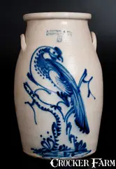 J. Norton, Rare J. NORTON / BENNINGTON, VT Stoneware Churn w/ Elaborate Pheasant on Stump Decoration, circa 1860, Stoneware