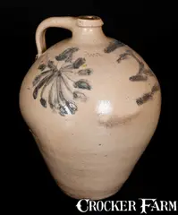 Sh Addington, Extremely Rare SH ADDINGTON / UTICA Stoneware Incised Fish Jug, circa 1830-1838, Stoneware