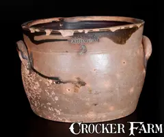 E. Bissett, Rare E. BISSETT / WASHINGTON New Jersey Stoneware Spouted Milkpan, circa 1830, Stoneware