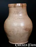 J. F. Winship, Rare Stoneware Pitcher w/ Incised Signature "J. F. Winship / Norwich," Joseph F. Winship, Norwich, CT, circa 1845, Stoneware
