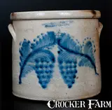 SEYMOUR & BOSWORTH / HARTFORD, CONN Stoneware Crock w/ Cobalt Grapes Decoration by Seymour & Bosworth, circa 1875, Stoneware, sold Oct 2015