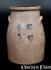 S. C. Brown, Rare S. C. BROWN / HUNTINGTON Stoneware Churn w/ Floral Decoration, circa 1879-1882, Stoneware