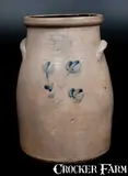 S. C. Brown, Rare S. C. BROWN / HUNTINGTON Stoneware Churn w/ Floral Decoration, circa 1879-1882, Stoneware