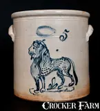 J. Burger Jr, Outstanding J. BURGER JR. / ROCHESTER, NY 5 Gal. Stoneware Lion Crock