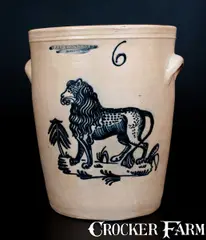 F. Stetzenmeyer, Exceptional F. STETZENMEYER / ROCHESTER, NY Stoneware Crock w/ Detailed Lion Decoration, circa 1850, Stoneware