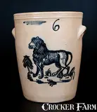 F. Stetzenmeyer, Exceptional F. STETZENMEYER / ROCHESTER, NY Stoneware Crock w/ Detailed Lion Decoration
