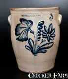 F. Stetzenmeyer, 3 Gal. F. STETZENMEYER / ROCHESTER, N.Y. Stoneware Jar with Slip-Trailed Floral Decoration, circa 1855, Stoneware