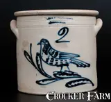 T. Harrington, Unusual T. HARRINGTON / LYONS Stoneware Crock w/ Slip-Trailed Bird Decoration, circa 1860, Stoneware