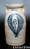 John Burger, 6 Gal. JOHN BURGER / ROCHESTER, N.Y. Stoneware Churn with Wreath Decoration, circa 1875, Stoneware