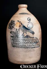 Andrew Geddes, GEDDES / NY Stoneware Jug with Fine Slip-Trailed Bird and Floral Decoration, third quarter 19th century, Stoneware