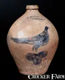 W. H. Farrar, W.H. FARRAR / GEDDES, N.Y. Stoneware Jug w/ Incised Bird, mid 19th century, Stoneware