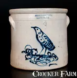 A.O. Whittemore, A. O. WHITTEMORE / HAVANA, NY Stoneware Crock with Slip-Trailed Bird Decoration