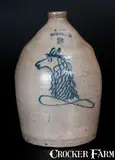 W. Hart, W. HART / OGDENSBURGH Stoneware Jug w/ Slip-Trailed Horse Head Decoration, circa 1860, Stoneware