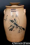 S. Hart, Scarce S. HART / FULTON Four-Gallon Stoneware Double Birds Churn
