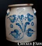 S. T. Brewer, 4 Gal. S.T BREWER / HAVANA Stoneware Jar with Profuse Cobalt Floral Decoration, circa 1855, Stoneware