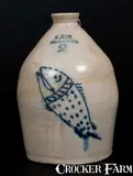 W. Hart, Rare W. HART. / OGDENSBURGH Stoneware Jug w/ Cobalt Fish Decoration, circa 1860, Stoneware