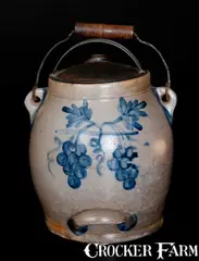 Cowden & Wilcox, Fine COWDEN & WILCOX / HARRISBURG, PA Stoneware Batter Pail w/ Grapes and Floral Decoration, circa 1865, Stoneware