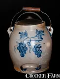 Fine COWDEN & WILCOX / HARRISBURG, PA Stoneware Batter Pail w/ Grapes and Floral Decoration by Cowden & Wilcox, circa 1865, Stoneware, sold Oct 2015