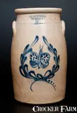 Ottman & Co., Rare HAXSTUN, OTTMAN & CO. / FORT EDWARD, N.Y. Stoneware Churn w/ Detailed Butterfly Decoration, circa 1875, Stoneware