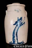 Haxstun & Co., 5 Gal. HAXSTUN & CO. / FORT EDWARD, NY Stoneware Churn with Bird on Stump Decoration