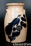 N.A. White & Son, 3 Gal. N. A. WHITE & SON / UTICA, N.Y. Stoneware Churn with Bold Paddletail Bird Decoration, circa 1885, Stoneware