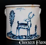 W. A. Lewis, Extremely Rare W. A. LEWIS / GALESVILLE, NY Stoneware Crock with Deer Decoration, circa 1858, Stoneware