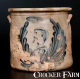 M. & T. Miller, Very Rare M. & T. MILLER / NEWPORT, PA Stoneware Crock with Man's Bust Decoration