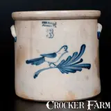 Evan R. Jones, 3 Gal. EVAN R. JONES / PITTSTON, PA Stoneware Crock with Bird Decoration, circa 1875, Stoneware