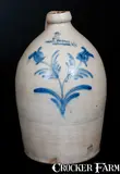 Nichols & Co., 3 Gal. MOORE, NICHOLS & CO. / Williamsport, Pa Stoneware Jug with Tulip Decoration