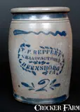 T.F. Reppert, T. F. REPPERT / GREENSBORO, PA Stoneware Jar with Stripe Decoration, circa 1880, Stoneware
