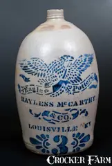 Exceptional BAYLESS & MCCARTHEY / LOUISVILLE, KY Stoneware Jug, Marked EAGLE POTTERY by Bayless & Mccarthey, circa 1875, Stoneware, sold Oct 2015