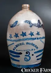Samuel Booker, Rare SAMUEL BOOKER / Louisville, KY Stoneware Jug with Stars Decoration, circa 1875, Stoneware