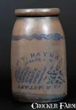 W. T. Hayman, W. T. HAYMAN / LETART, W. VA Stoneware Canning Jar w/ Profuse Stenciled Merchant Advertising, circa 1875, Stoneware