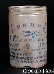 Herbert Behrens, H. F. BEHRENS / WHEELING, WV Stoneware Canning Jar w/ Profuse Stenciled Advertising, circa 1875, Stoneware