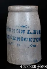 George L. Hill, Stoneware Canning Jar Advertising GEORGE L. HILL / FREDERICKTOWN, circa 1875, Stoneware