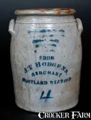 J. T. Hodgens, J. T. HODGENS / MERCHANT / PORTLAND STATION Western PA Stoneware Canner, circa 1875, Stoneware