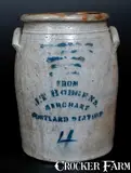 J. T. Hodgens, J. T. HODGENS / MERCHANT / PORTLAND STATION Western PA Stoneware Canner, circa 1875, Stoneware