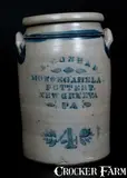 A. Conrad Monongahela Pottery, A. CONRAD. / MONONGAHELA POTTERY / NEW GENEVA / PA Four-Gallon Stoneware Jar, circa 1875, Stoneware