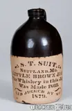 S. T. Suit, Tanware S.T. SUIT. / SUITLAND, MD Whiskey Jug, 1879, 1879, Stoneware