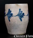 R.C.R, R.C.R. / PHILA. (Richard C. Remmey, Philadelphia) Stoneware Jar w/ Cobalt Leaf Decoration