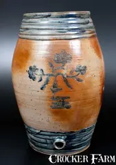 Goodwin & Webster, Monumental GOODWIN & WEBSTER / HARTFORD Stoneware Keg w/ Incised Floral Decoration, circa 1815, Stoneware