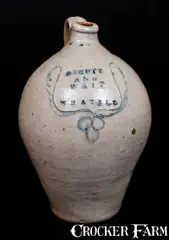 Orcutt And Wait, Very Rare ORCUTT AND WAIT / WHATELY Stoneware Jug w/ Incised Wreath Decoration, circa 1815-1817, Stoneware