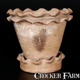 Solomon Bell, Rare SOLOMON BELL / STRASBURG, VA Redware Flowerpot w/ Crimped Rim and Seaweed Decoration, circa 1875, Redware