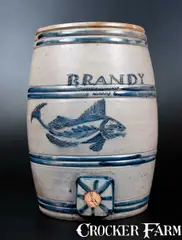 Tyler & Dillon, Extremely Important TYLER & DILLON / ALBANY Stoneware BRANDY Keg w/ Exceptional Incised Fish Decoration, circa 1825-1834, Stoneware