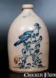 J.A. & C.W. Underwood, J. A. & C. W. UNDERWOOD / FORT EDWARD, NY Stoneware Jug w/ Bird on Elaborate Stump Decoration