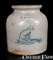 G. S. Guy & Co., Extremely Rare G. S. GUY & CO. / FORT EDWARD, NY Stoneware Jar w/ Incised Dog, circa 1882, Stoneware