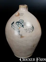 G. Lent, Rare G. LENT / TROY Stoneware Jug with Slip-Trailed Floral Decoration, circa 1820, Stoneware